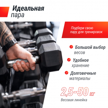 Гантель гексагональная UNIX Fit обрезиненная 22,5 кг / шт. - 2